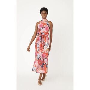 Cara Cara Pink Allison Maxi Dress Japanese Floral Open Back Sundress XS